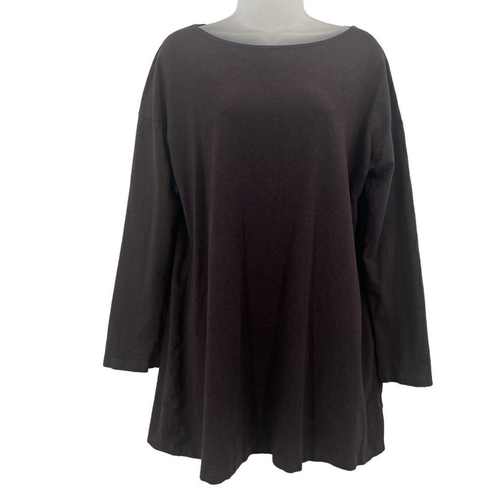 BRYN WALKER Bamboo Blend Tunic Top Women's Medium Brown Lagenlook Stretchy